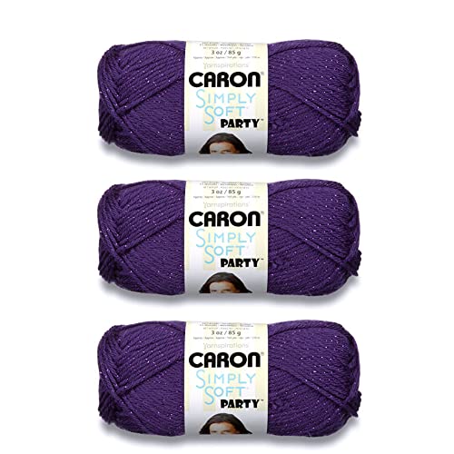 Caron Simply Soft Party Purple Sparkle Yarn - 3 Pack of 85g/3oz - Acrylic - 4 Medium (Worsted) - 164 Yards - Knitting, Crocheting & Crafts