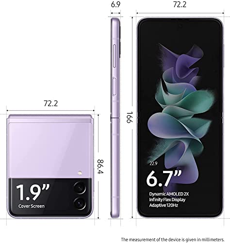 Samsung Galaxy Z Flip 3 5G T-Mobile Locked Android Cell Phone US Version Smartphone Flex Mode Intuitive Camera Compact 128GB Storage US Warranty (Renewed) (Lavender)