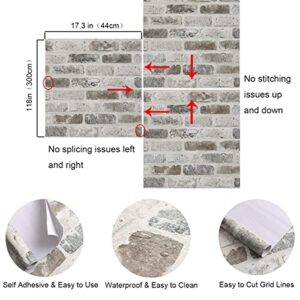 Guvana Brick Wallpaper, Peel and Stick Grey Brown 3D Brick Self Adhesive Wallpaper 17.3"×118" Removable Contact Paper Vintage Decorative Brick Textured Wall Classroom Covering