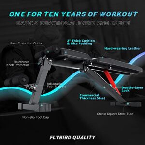 FLYBIRD Adjustable Weight Bench, Workout Benches for Home Gym, Sturdy Durable Comfortable Bench for Dumbbell Exercise Full Body Workout