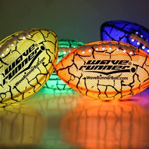 Wave Runner Glow in The Dark LED Light Junior Football, Waterproof Double Laced Football for Night Sports and Games Waterproof Ball for Pool, Beach and Backyad