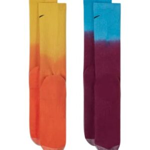 Nike 2 Pack Sports Dri-Fit Moisture Wicking Athletic Crew Socks (Medium, (Orange/Yellow) and (Maroon/Blue))