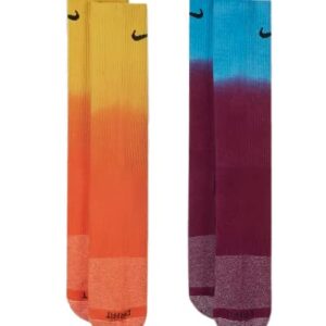 Nike 2 Pack Sports Dri-Fit Moisture Wicking Athletic Crew Socks (Medium, (Orange/Yellow) and (Maroon/Blue))