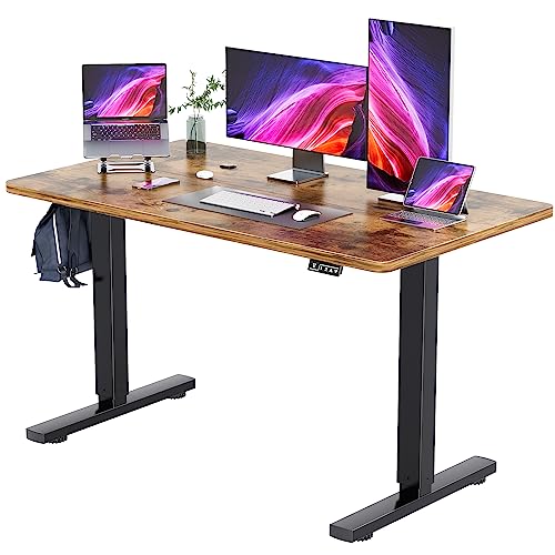 YESHOMY Height Adjustable Electric Standing Desk 55 inch Computer Table, Home Office Workstation, 55in, Black Leg/Rustic Brown Top