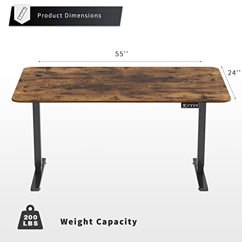 YESHOMY Height Adjustable Electric Standing Desk 55 inch Computer Table, Home Office Workstation, 55in, Black Leg/Rustic Brown Top