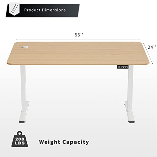 YESHOMY Height Adjustable Electric Standing Desk 55 inch Computer Table, Home Office Workstation, 55in, White Leg/Natural Top