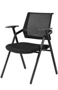 tengyi office padded folding chair with arms, 330 pounds capacity, v-shaped premium steel mesh task chair for rv home apartment school meeting room (black 1 pack)
