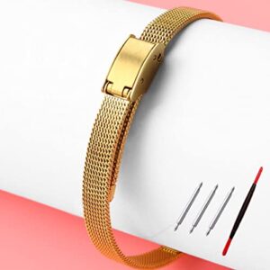 watch bands women mesh stainless steel watch straps 6mm 8mm 10mm 12mm fashion men adjustable metal watch bands replacement folding band smart watch wristbands bracelet with tool gold 12mm