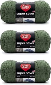 red heart super saver medium thyme yarn - 3 pack of 198g/7oz - acrylic - 4 medium (worsted) - 364 yards - knitting/crochet