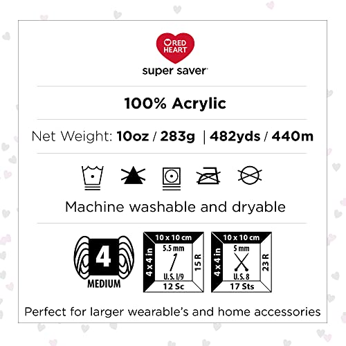 Red Heart Super Saver Jumbo Yarn, Gray eather, 4.25 x 10.5 x 4.25 inches (Pack of 2)