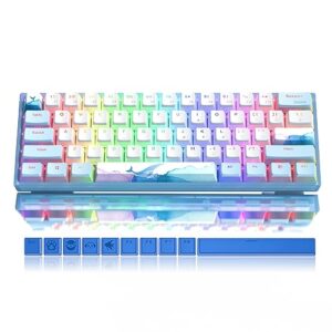 womier wk61 60% keyboard, hot-swappable keyboard ultra-compact rgb gaming mechanical keyboard w/pudding keycaps, linear red switch, pro driver/software supported - glacier blue