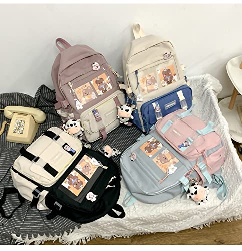 DACHAIHU Kawaii Backpack Aesthetic School Bags 17in Cute Bookbag with Badge&Cute Pendant,Large Capacity Kawaii Backpacks for School Black1