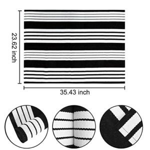 Black and White Striped Outdoor Rug 24'' x 35'' Door Mat Outdoor Machine Washable Welcome Mats Cotton Hand-Woven Entryway Rug for Front Porch/Entryway/Laundry/Bathroom/Bedroom