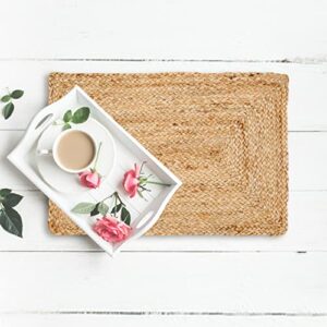 ramanta home jute braided placemats 13x19 inches - natural reversible mats for dining table (set of 4)
