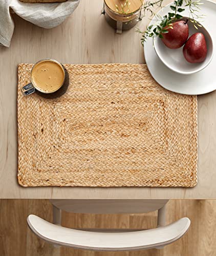 Ramanta Home Jute Braided Placemats 13x19 Inches - Natural Reversible Mats for Dining Table (Set of 4)