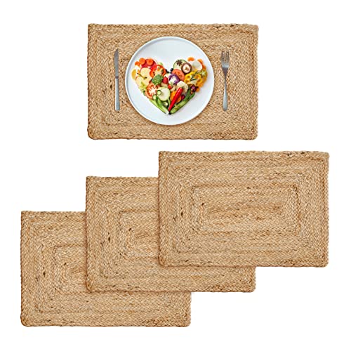 Ramanta Home Jute Braided Placemats 13x19 Inches - Natural Reversible Mats for Dining Table (Set of 4)