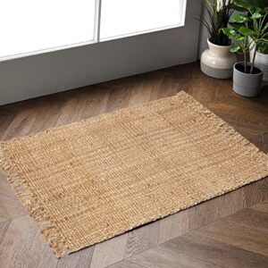 hausattire hand woven jute rug, 2'x3' - natural, reversible farmhouse accent rugs for living room, kitchen, bedroom - 24x36 inches