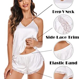 Avidlove Womens Lingerie Sexy Sleepwear Bridal Lingerie Satin Pajamas Shorts Set (White, Large)