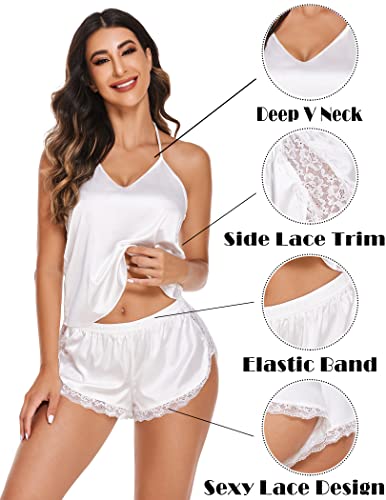 Avidlove Womens Lingerie Sexy Sleepwear Bridal Lingerie Satin Pajamas Shorts Set (White, Large)