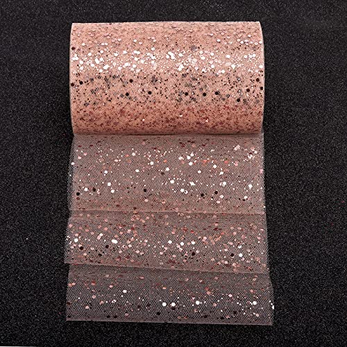 Glitter Tulle Rolls, 6” by 50 Yards (150FT) Sparkling Tulle Spool Ribbon Sequin Tulle Netting Fabric for Tutu Skirt Wedding Birthday Baby Shower (Rose Gold)