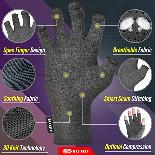 BLITZU Massage Gloves For Hands Copper Hands Arthritis Gloves Women Carpel Tunnel Relief Half Finger Gloves Fingerless Gloves For Women Compression Gloves For Arthritis For Women BLACK M