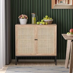 yechen sideboard buffet storage cabinet with handmade natural rattan doors, accent cabinet, for living room, dining room, entryway, kitchen, nature 2