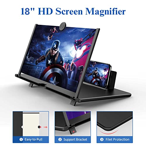 18" Screen Magnifier -3D HD Mobile Phone Magnifying Projector Screen Enlarger for Movies, Videos and Gaming – Foldable Phone Stand Holder with Screen Amplifier–Compatible with All Smartphones