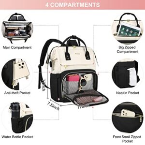 LOVEVOOK Laptop Backpack Purse for Women, 17 Inch Computer Business Stylish Backpacks, Doctor Nurse Bags for Work, Casual Daypack Backpack with USB Port, White-Black