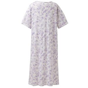 Keyocean Women Nightgowns for Summer, Soft 100% Cotton Lightweight Ladies Short Sleeves Sleeping-gown, Cream with Purple Floral, XX-Large