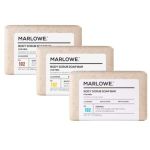 marlowe. no. 102 men's body scrub soap 7oz (variety trio) | best exfoliating bar for men | made w/natural ingredients | green tea extract | features 3 amazing scents