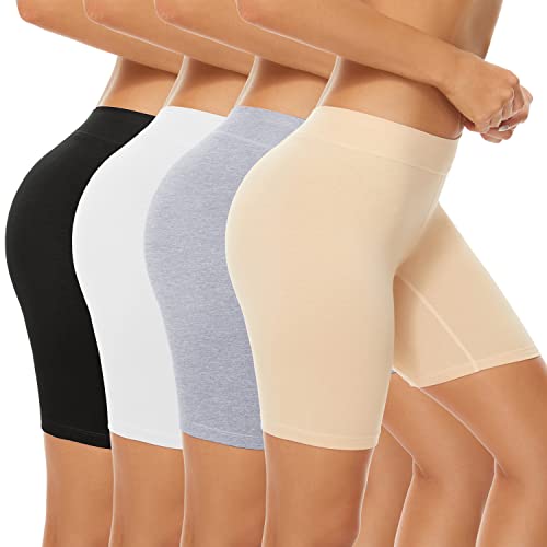 POKARLA 4 Pack Women's Cotton Underwear Boxer Shorts Anti Chafing Bike Shorts Boyshorts Panties Regular & Plus Size(Small)