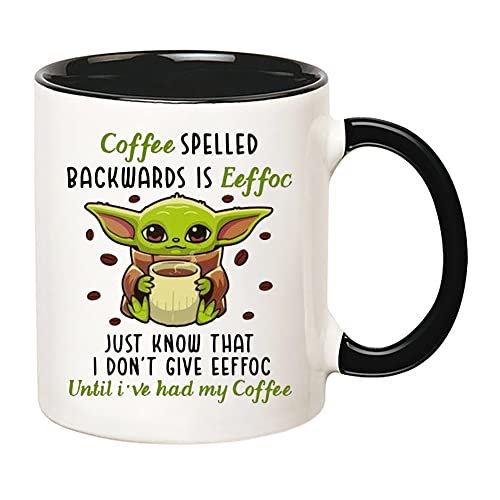 Fonhark - Alien Mug, Coffee Spelled Backwards is Eeffoc, Just Know That I Don't Give Eeffoc Until I've Had My Coffee, 11 Oz Novelty Coffee Mug/Cup