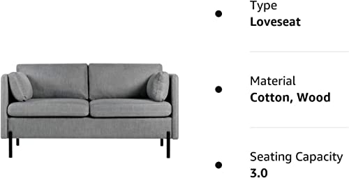 LINLUX 55''W Upholstered Modern Loveseat Sofa Couch for Living Room, Fabric Small Love Seat w/ 2 Pillows and Iron Legs, 2 Seat Small Couches for Small Spaces, Bedroom, Apartment, Office, Grey