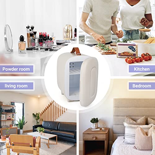 Living Enrichment Mini Fridge, 4L Skincare Fridge, Portable Small Refrigerator Cooler for Skincare, Beverage, Food, Cosmetics, Home, Bedroom, for Christmas Gift - Stone White