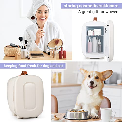 Living Enrichment Mini Fridge, 4L Skincare Fridge, Portable Small Refrigerator Cooler for Skincare, Beverage, Food, Cosmetics, Home, Bedroom, for Christmas Gift - Stone White