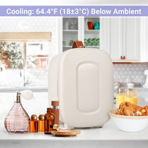 Living Enrichment Mini Fridge, 4L Skincare Fridge, Portable Small Refrigerator Cooler for Skincare, Beverage, Food, Cosmetics, Home, Bedroom, for Christmas Gift - Stone White