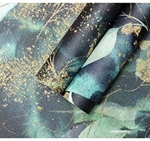 HAOKHOME 93208 Boho Peel and Stick Wallpaper Leaves Branch Removable Black/Green/Matte Gold Vinyl Self Adhesive Mural for Bedroom 17.7in x 9.8ft