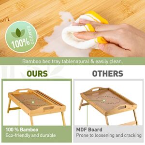 Bamboo Bed Tray,Breakfast Bed Tray with Folding Legs Large Tray with Carrying Handles Portable Lap Tray Lightweight Decorative Tray Food Tray for Breakfast in Bed,Reading or Working (20 Inch Upgrade).