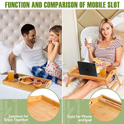 Bamboo Bed Tray,Breakfast Bed Tray with Folding Legs Large Tray with Carrying Handles Portable Lap Tray Lightweight Decorative Tray Food Tray for Breakfast in Bed,Reading or Working (20 Inch Upgrade).