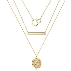 gold necklaces for women, 14k gold plated layering initial necklaces choker gold chain necklace gold jewelry for women layered necklaces for women initial pendant a layered gold necklaces for women