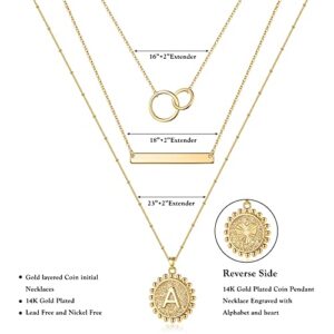 Gold Necklaces for Women, 14K Gold Plated Layering Initial Necklaces Choker Gold Chain Necklace Gold Jewelry for Women Layered Necklaces for Women Initial Pendant A Layered Gold Necklaces for Women