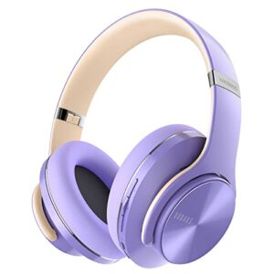 doqaus bluetooth headphones over ear, 52 hours playtime wireless headphones with 3 eq modes, noise isolating hifi stereo headphones with deep bass, microphone, soft earpads for cellphone/pc (purple)