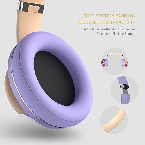 DOQAUS Bluetooth Headphones Over Ear, 52 Hours Playtime Wireless Headphones with 3 EQ Modes, Noise Isolating HiFi Stereo Headphones with Deep Bass, Microphone, Soft Earpads for Cellphone/PC (Purple)