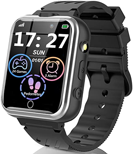 clleylise Kids Smart Watch Boys Girls, Smart Watchfor Kids with Dual Camera 24 Games Video Music Alarm Calculator Calendar Watch, Gift for Girls Boys Ages 3-14(Black)