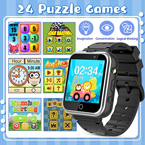clleylise Kids Smart Watch Boys Girls, Smart Watchfor Kids with Dual Camera 24 Games Video Music Alarm Calculator Calendar Watch, Gift for Girls Boys Ages 3-14(Black)