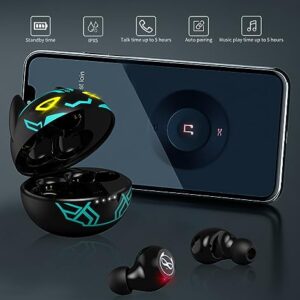 Togetface Kids Wireless Earbuds for Small Ears, Touch Control Headset Stereo Sound in-Ear Headphones, Bluetooth 5.1 Noise Reduction Earphones with Black Blue Cartoon Blinking Eyes Charging Case