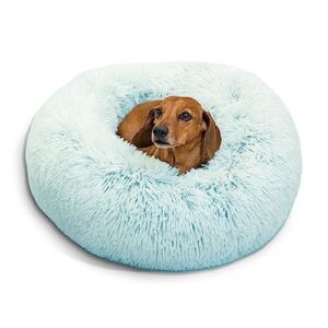 best friends by sheri the original calming donut cat and dog bed in shag fur baby blue, small 23x23