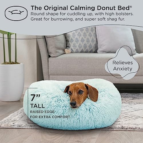 Best Friends by Sheri The Original Calming Donut Cat and Dog Bed in Shag Fur Baby Blue, Small 23x23