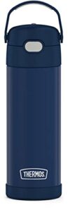 thermos funtainer 16 ounce stainless steel vacuum insulated bottle with wide spout lid, navy