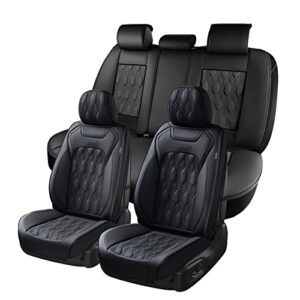 coverado car seat covers, premium nappa leather auto seat cushions full set with embossed pattern, universal fit interior accessories for most cars, sedans, suvs and trucks, black (black, fullset)